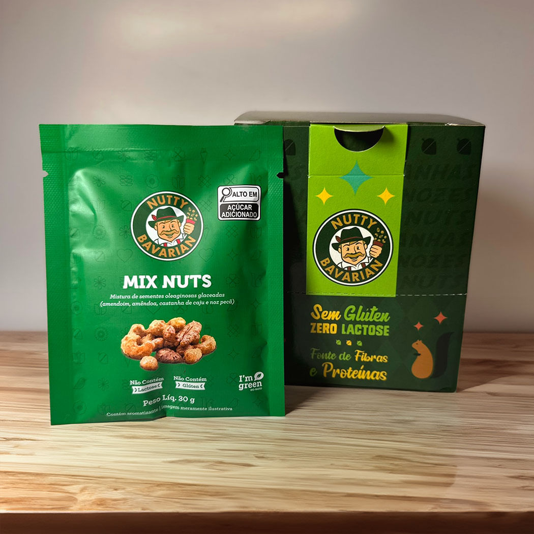 Caixa Display com 12 Packs de Mix de Nuts Glaceadas